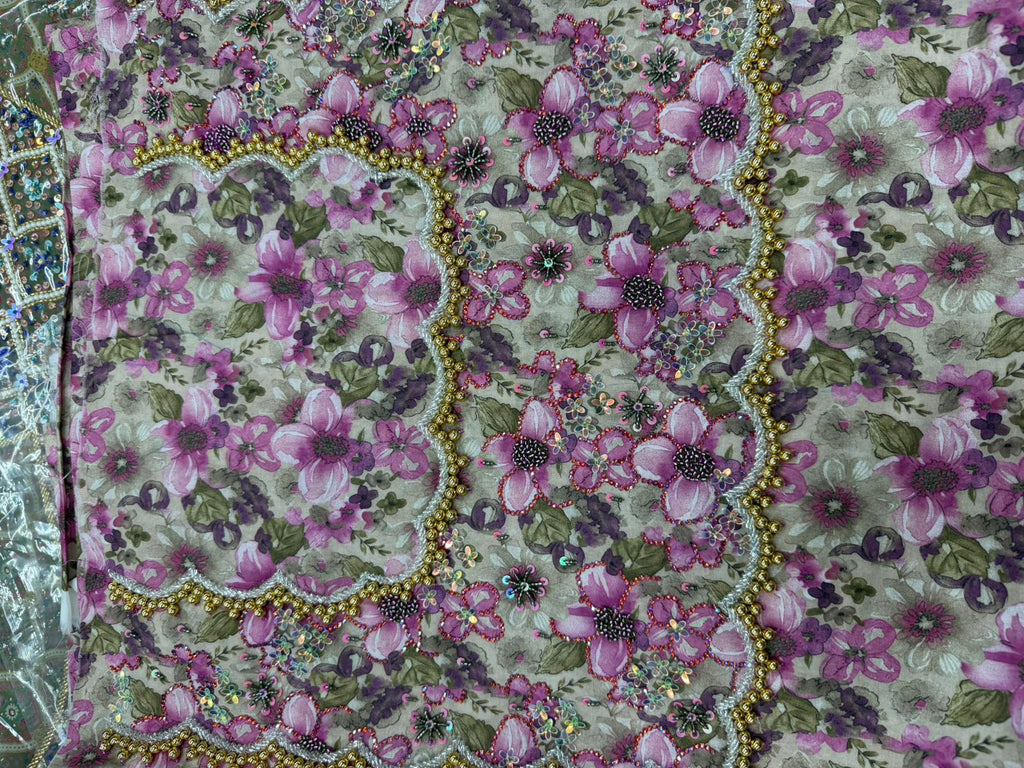 Mukhawar Fabric – Hand Beaded Neck & Sleeves (Unstitched)