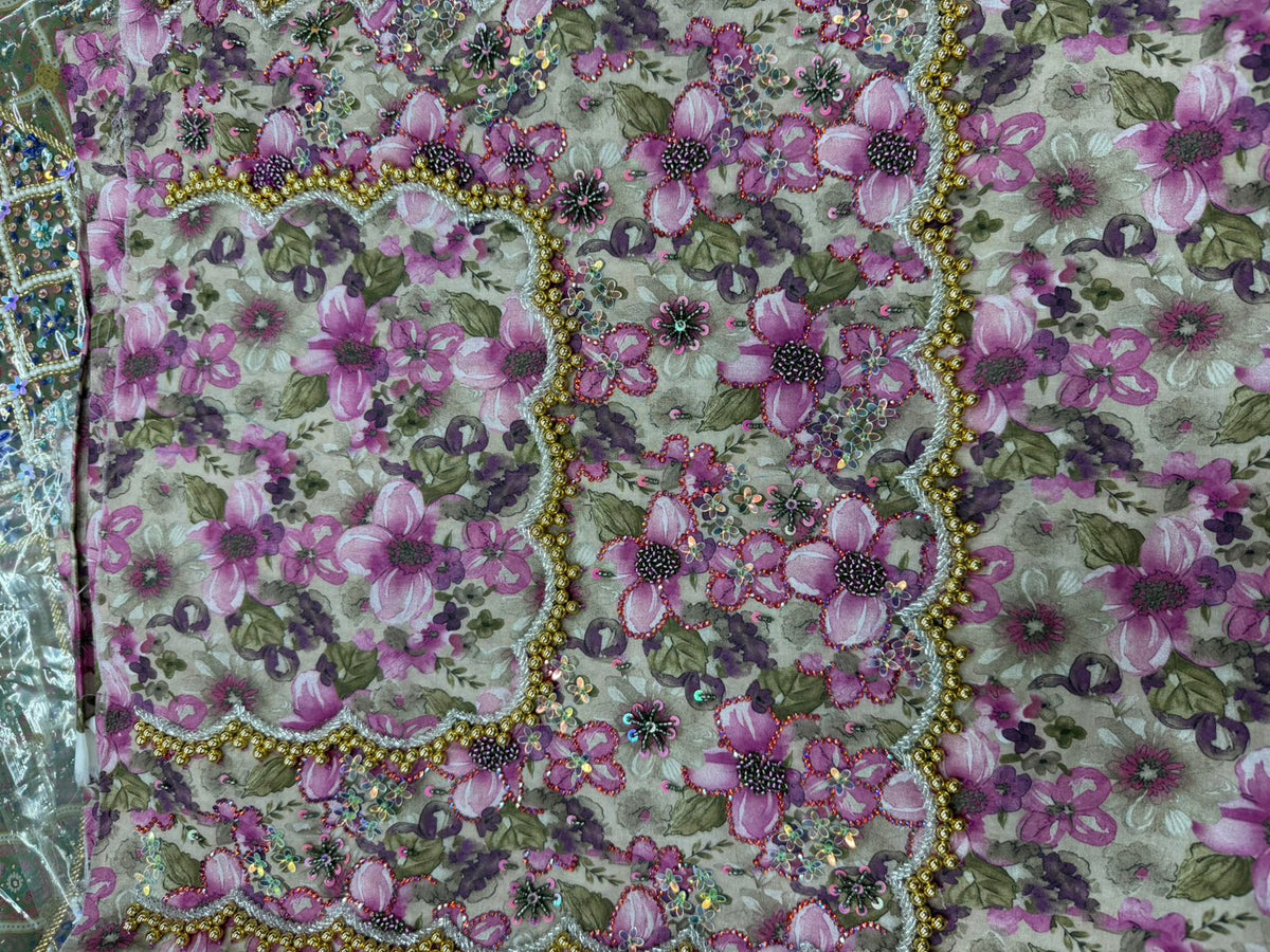 Mukhawar Fabric – Hand Beaded Neck & Sleeves (Unstitched)