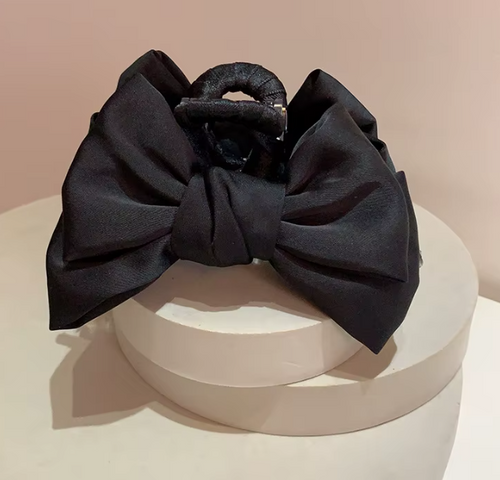 Elegant Coffee Black Satin Bow Fabric Hair Clip Claw