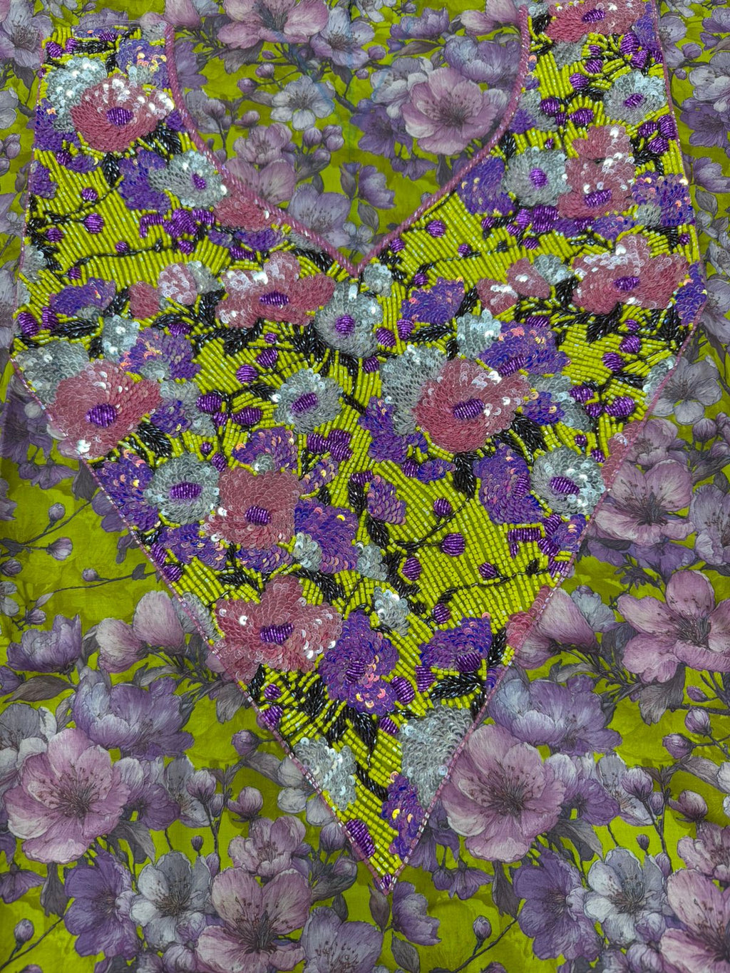 Mukhawar Fabric – Hand Beaded Neck & Sleeves (Unstitched)