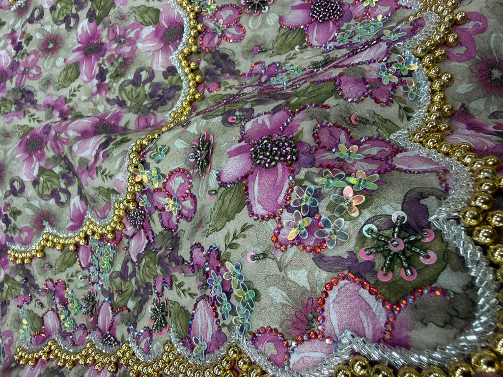 Mukhawar Fabric – Hand Beaded Neck & Sleeves (Unstitched)